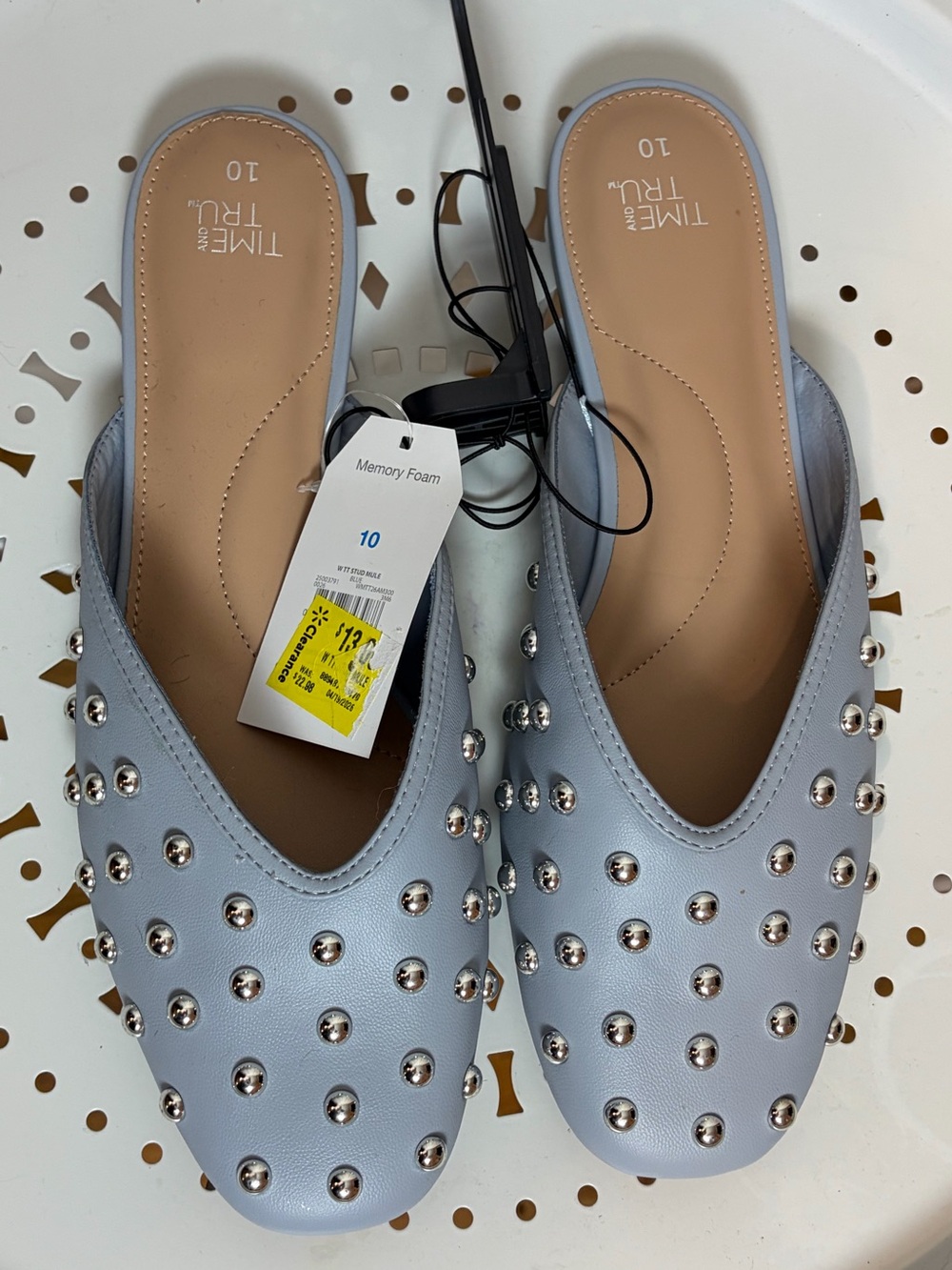 Time and Tru Women's Light Blue Studded Slip-On Mules